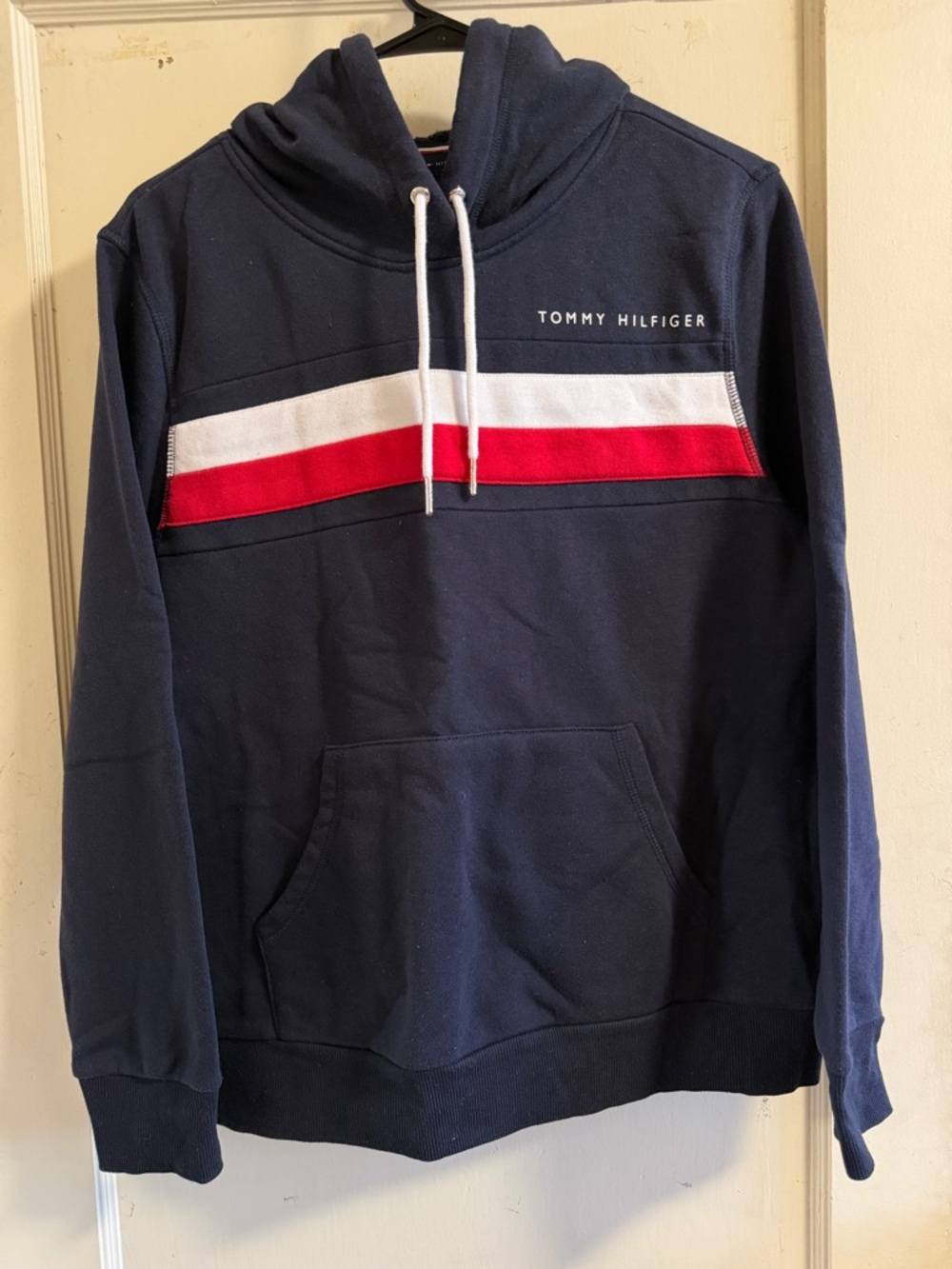Tommy Hilfiger Navy Pullover Hoodie with White & Red Trim